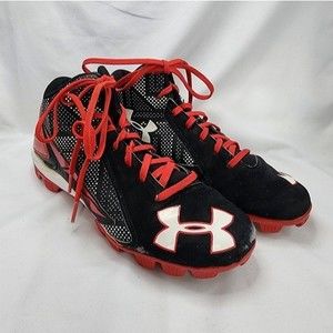 Under Armour Black White & Red Vegan Leather Lace Up Baseball Cleats Boys Size 5